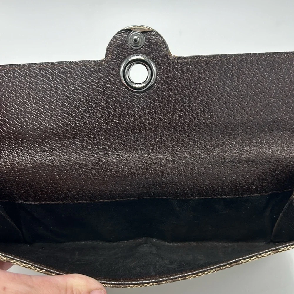 Authentic Vintage Gucci Double Snap Brown Web Long Wallet